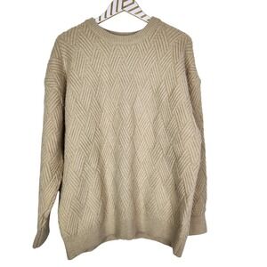 ELFRIC EDEN Sweater Womens Large Beige Oversize Herringbone Crewneck Fisherman